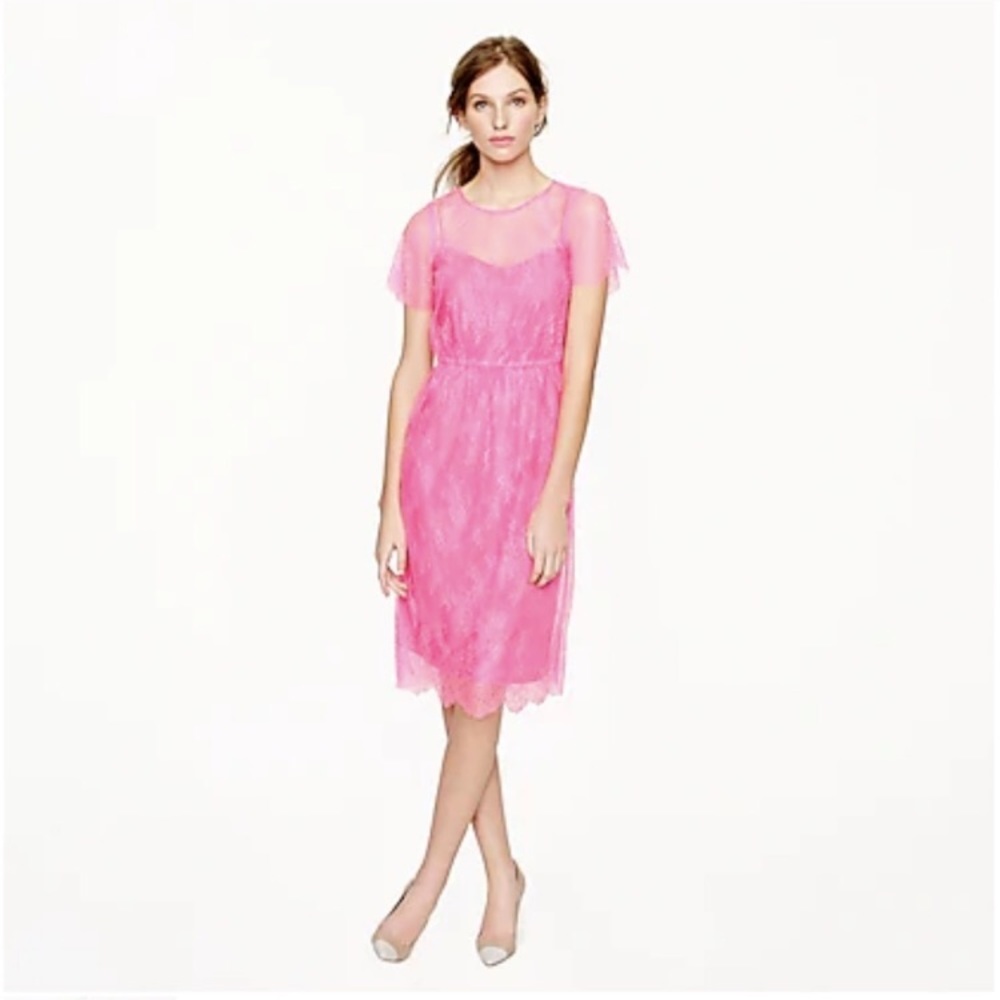 J.crew collection lace slip dress neon pink
